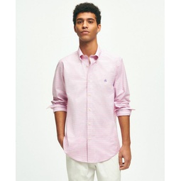 Stretch Cotton Non-Iron Oxford Polo Button Down Collar, Checked Shirt