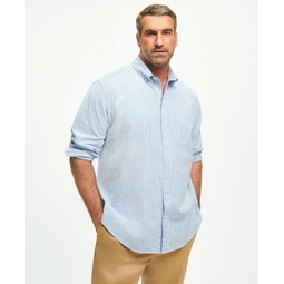 Big & Tall Washed Cotton Seersucker Button-Down Collar Striped, Sport Shirt