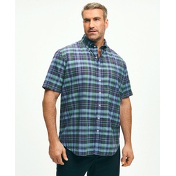 Big & Tall Washed Cotton Madras Short Sleeve Button-Down Collar Sport Shirt