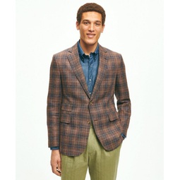 Slim Fit Plaid Hopsack Sport Coat in Linen-Wool Blend