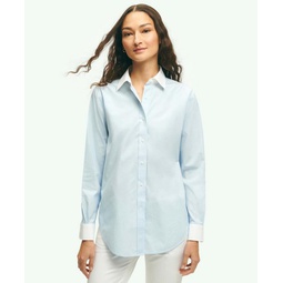 Relaxed Fit Non-Iron Stretch Supima Cotton Shirt with White Collar & Cuffs