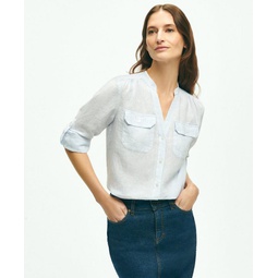 Classic V-Neck Utility Shirt In Linen