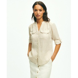 Classic V-Neck Utility Shirt In Linen