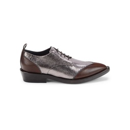 Metallic Iguana Embossed Leather Derby Shoes
