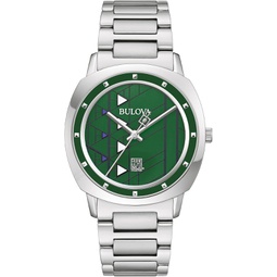 Bulova Men Frank Lloyd Wright Hollyhock House Stainless Steel 3-Hand Quartz, Brown Leather Strap and Green Dial Style: 96A286