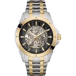 Bulova Mens Classic Two-Tone Stainless Steel 3-Hand Automatic Watch, Skeleton Dial, 43mm Style: 98A146
