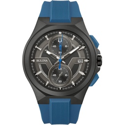 Bulova Mens Maquina Sport Black Ion-Plated Stainless Steel Case, 6-Hand Chronograph Quartz Watch with Matte Black Silicone Strap, Sapphire Crystal
