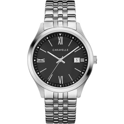 Bulova Mens Dress Quartz Silver Tone Stainless Steel Watch, Black Dial Style: 43B158
