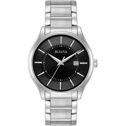 Bulova Mens Classic Stainless Steel Watch, Black Textured Dial