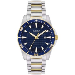 Bulova Mens Classic Two Tone Blue Dial Stainless Steel Watch 98B329