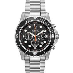 Bulova Mens Classic Sport 6-Hand Chronograph Quartz Watch, Calendar Date, Luminous Hands and Markers, 100M Water Resistant, 44mm