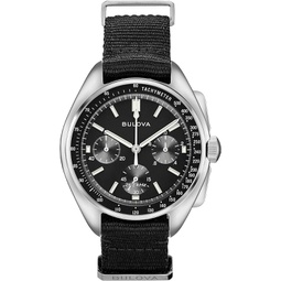 Bulova Mens Archive Series Lunar Pilot 6-Hand Chronograph High Performance Quartz Stainless Steel, Black NATO Strap and Sapphire Crystal Style: 96A225