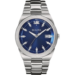 Bulova Mens Classic Stainless Steel 3-Hand Calendar Date Quartz Watch, Blue Dial,43mm Style: 96B220