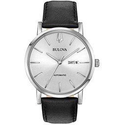 Bulova Mens Classic American Clipper 3-Hand Automatic Leather Strap Watch, Day Date Calendar, 40 Hour Power Reserve, Exhibition Case Back, 42mm