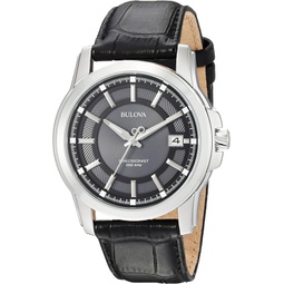Bulova Mens Precisionist 3-Hand Calendar in Stainless Steel with Black Leather Strap and Black Patterned Dial Style: 96B158