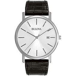 Bulova Mens Classic 3-Hand Calendar Date Quartz Leather Strap Watch, Buckle, 37mm