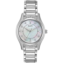 Bulova Ladies Classic Diamond 3-Hand Quartz Stainless Steel Watch, 16 Diamonds, Mother-of-Pearl Dial, Curved Mineral Crystal