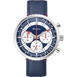 Bulova Mens Archive Series Chronograph C 6-Hand Chronograph High Performance Quartz Stainless Steel Watch with Blue Leather Strap Style: 96A283
