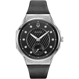 Bulova Curv Ladies Watch, Stainless Steel with Black Nylon StrapDiamond , Silver-Tone (Model: 96R229)