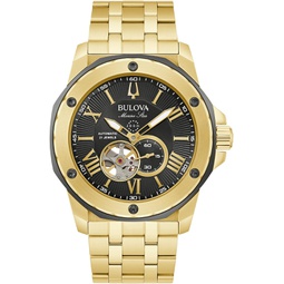 Bulova Mens Marine Star Black and Gold-Tone Bracelet Watch 45mm 98A273