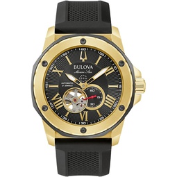 Bulova Mens Marine Star Black and Gold-Tone Silicone Strap Watch 45mm 98A272
