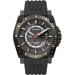 Bulova Mens Icon 3-Hand Calendar Watch with Black Polyurethane Strap, Precisionist, Luminous Markers, 300M WR