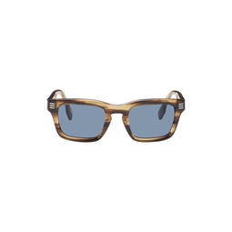 Brown Stripe Square Sunglasses 241376M134020
