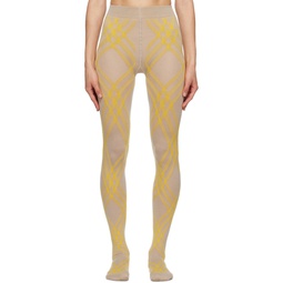 Beige   Yellow Check Tights 232376F076003