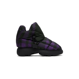 Black   Purple Check Pillow Boots 232376F113008