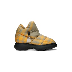 Orange   Taupe Check Pillow Boots 232376M223006