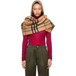 Beige Check Wool Cashmere Hooded Scarf 232376F028027