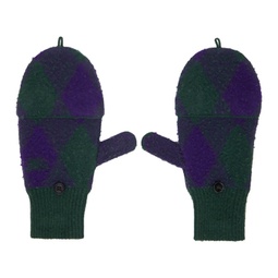 Green & Purple Argyle Wool Mittens 232376M135004