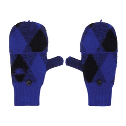 Blue & Black Argyle Wool Mittens 232376M135005