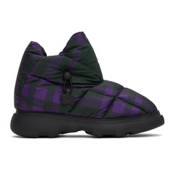 Black & Purple Check Pillow Boots 232376M223007