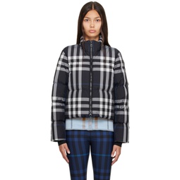Navy Night Check Cropped Down Puffer Jacket 222376F061026