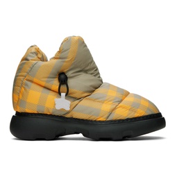 Orange & Taupe Check Pillow Boots 232376M223006