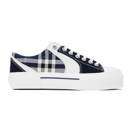 White & Navy Check Sneakers 232376M237011