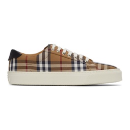 Brown Check Canvas & Calfskin Sneakers 221376M223021
