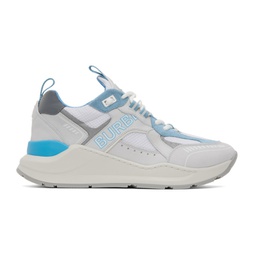 White & Blue Print Sneakers 231376M237037
