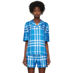 Blue Exaggerated Check Shirt 231376F109013