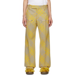 Yellow & Beige Check Trousers 232376M191004