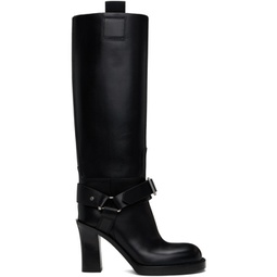 Black Leather Stirrup High Boots 241376F115003