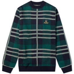Butter Goods Plaid Crew Knit Navy, Forest & White