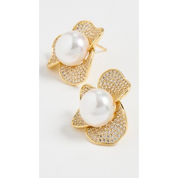 Three Petal Pearl Stud Earrings