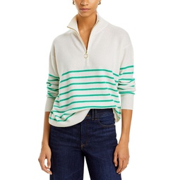 Mock Neck Quarter Zip Striped Cashmere Sweater - 100% Exclusive