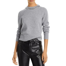 Chain Embellished Crewneck Cashmere Sweater - 100% Exclusive