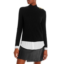 Novelty Button Mock Neck Layered Look Cashmere Sweater - 100% Exclusive