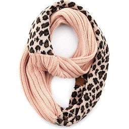 C.C Exclusives Solid Color Ribbed Infinity Scarf with Leopard Pattern Cuff (SF-80) (Indipink)