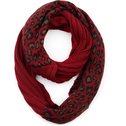 C.C Exclusives Solid Color Ribbed Infinity Scarf with Leopard Pattern Cuff (SF-80) (Burgundy)