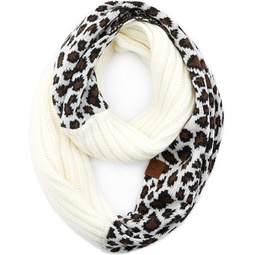 C.C Exclusives Solid Color Ribbed Infinity Scarf with Leopard Pattern Cuff (SF-80) (Ivory)